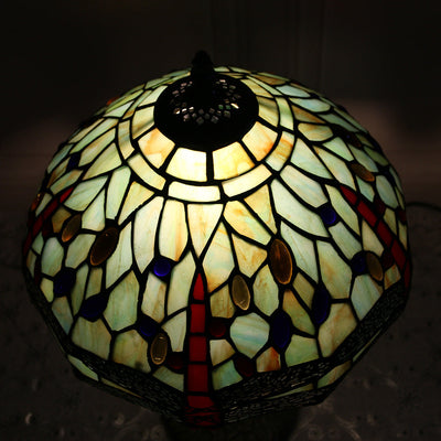 Traditional Tiffany Dragonfly Stained Glass Resin Base 1-Light Table Lamp For Home Office