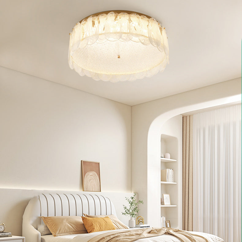 Modern Minimalist Round Petal Hardware Glass LED Semi-Flush Mount Ceiling Light For Living Room