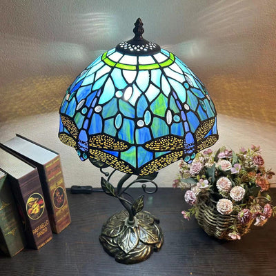 Traditional Tiffany Dome Iron Glass 1-Light Table Lamp For Living Room