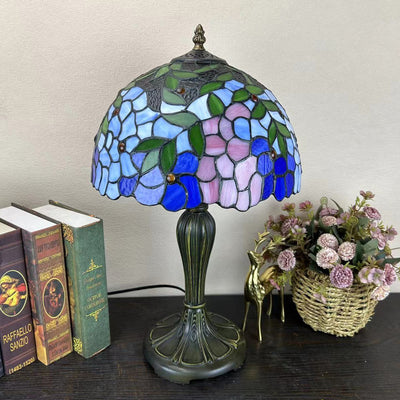 Traditional Tiffany Round Dome Flower Alloy Stained Glass 1-Light Table Lamp For Living Room