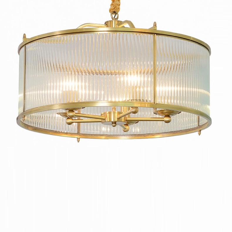 Contemporary Luxury Copper Glass Round Pinstripe 3/5 Light Chandeliers For Dining Room