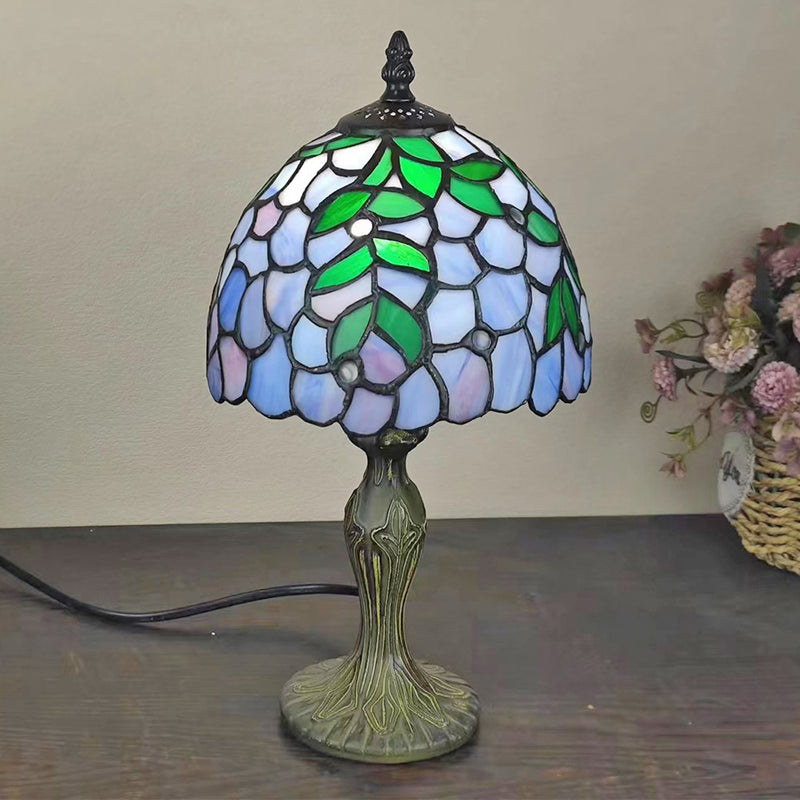 Traditional Tiffany Dome Flower Zinc Stained Glass 1-Light Table Lamp For Bedroom