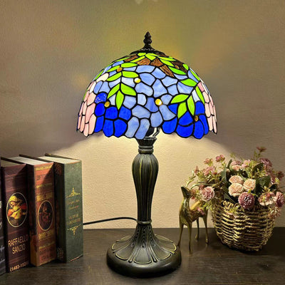 Traditional Tiffany Round Dome Flower Alloy Stained Glass 1-Light Table Lamp For Living Room