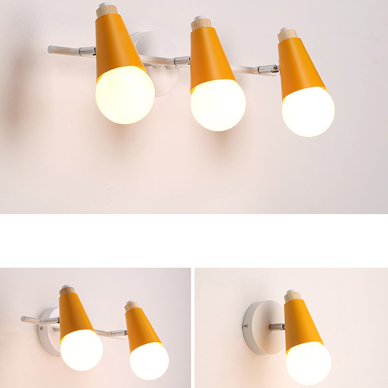 Modern Simplicity Wood Iron Horn Cone 1/2/3 Light Wall Sconce Lamp For Bedside