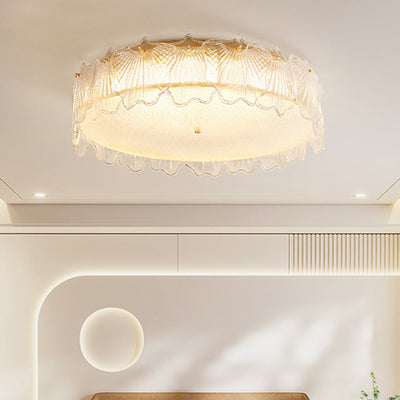 Modern Minimalist Cream Round Leaf Hardware Glass LED Flush Mount Ceiling Light For Living Room