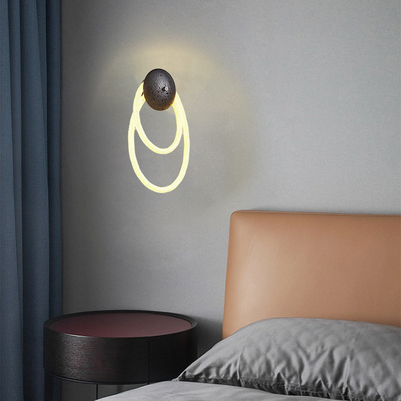 Contemporary Scandinavian Coil Disc Stone Premium Optical Woven Fiber LED Wall Sconce Lamp For Bedroom