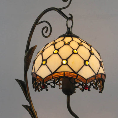 Traditional Tiffany Mouse Flower Resin Stained Glass 1-Light Table Lamp For Bedroom