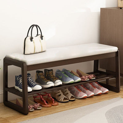 Contemporary Scandinavian Rectangle Tech Cloth Solid Wood Shoe Storage 1-Shelf For Entryways