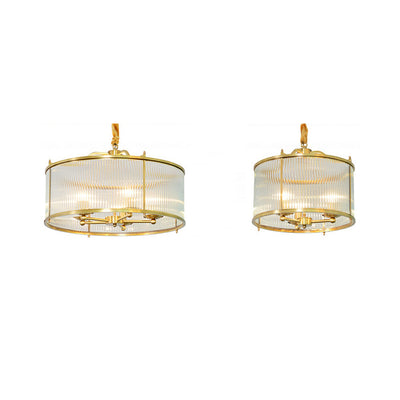 Contemporary Luxury Copper Glass Round Pinstripe 3/5 Light Chandeliers For Dining Room