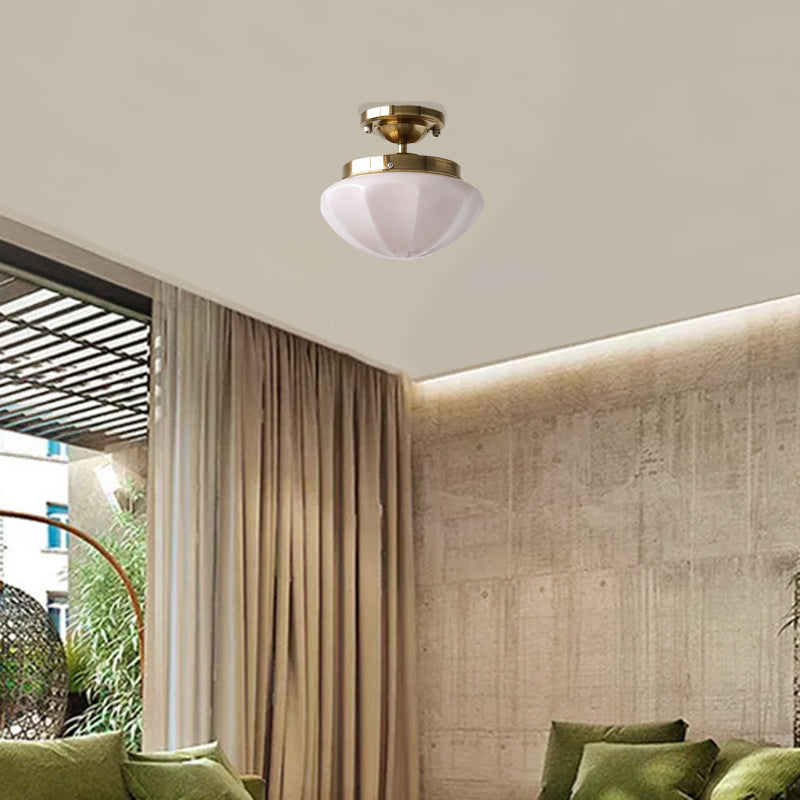 Modern Minimalist Hemisphere Round Iron Glass 1-Light Semi-Flush Mount Ceiling Light For Bedroom