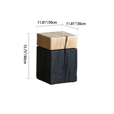 Contemporary Japanese Cuboid Crack Design Solid Wood End Table For Living Room