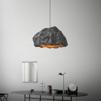 Traditionelle japanische Polystyrol Rock 1-Licht Pendelleuchte für Esszimmer 