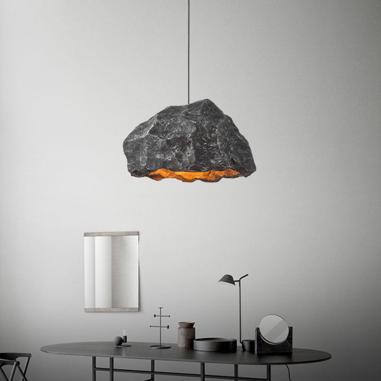 Traditional Japanese Polystyrene Rock 1-Light Pendant Light For Dining Room