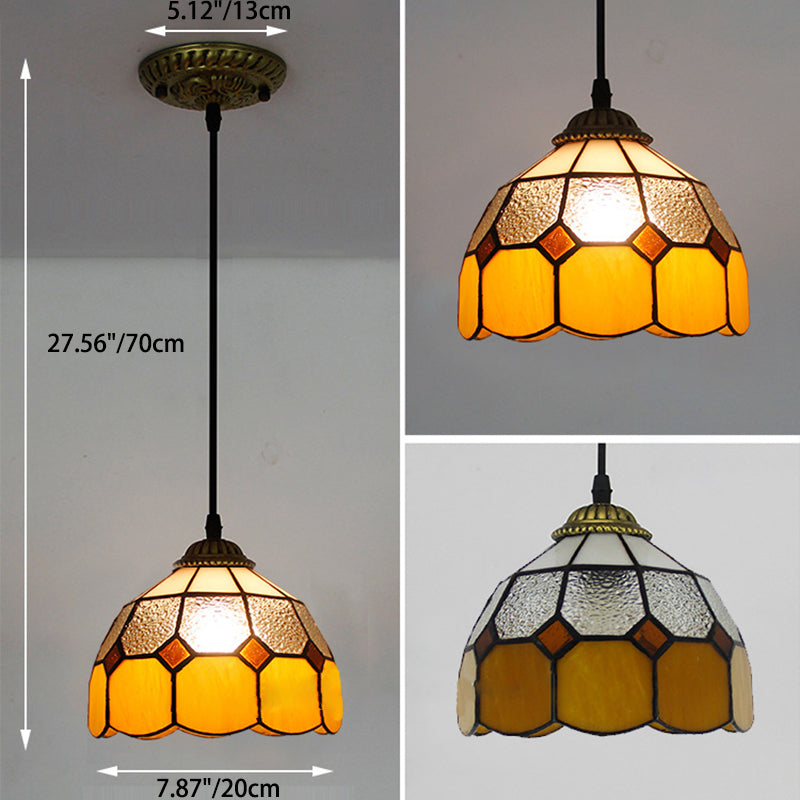 Traditional Tiffany Half Round House Pyramid Iron Glass 1-Light Pendant Light For Bedroom