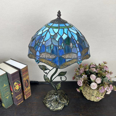 Traditional Tiffany Dome Iron Glass 1-Light Table Lamp For Living Room