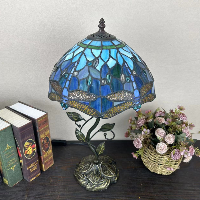 Traditional Tiffany Dome Iron Glass 1-Light Table Lamp For Living Room