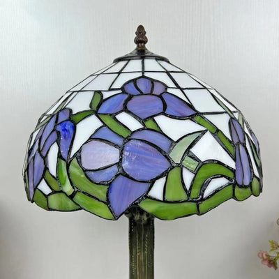 Traditional Tiffany Dome Flower Iron Glass 1-Light Table Lamp For Living Room