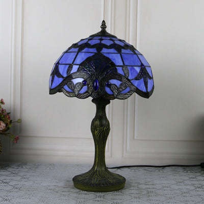 Traditional Tiffany Dragonfly Stained Glass Resin Base 1-Light Table Lamp For Home Office