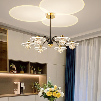 Contemporary Creative Sunset Projection Hardware Lotus Leaf Acrylic LED Chandelier For Living Room