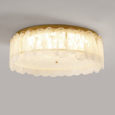 Modern Minimalist Round Petal Hardware Glass LED Semi-Flush Mount Ceiling Light For Living Room