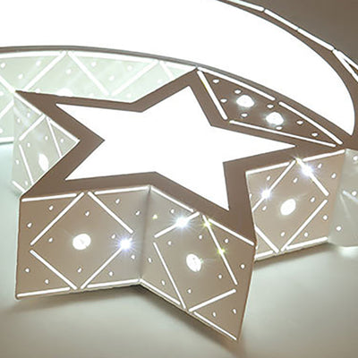 Contemporary Creative Star Moon Iron Acrylic LED Flush Mount Ceiling Light For Bedroom