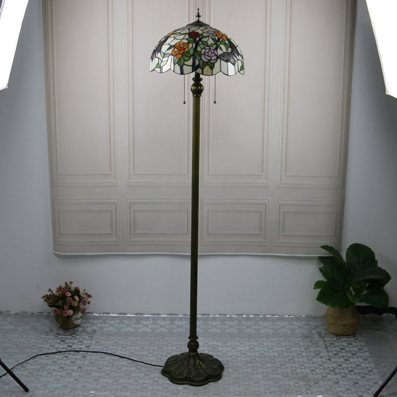 Traditional Tiffany Half Ball Resin Glass 1-Light Standing Floor Lamp For Bedroom