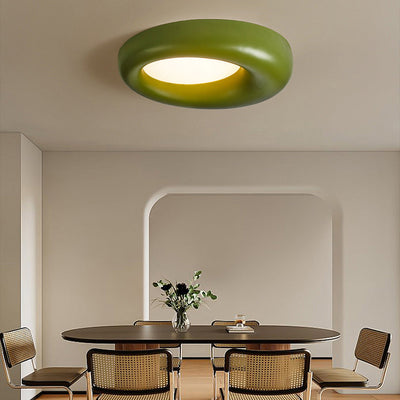 Modern Minimalist Hollow Round Acrylic Fiberglass LED Flush Mount Ceiling Light For Living Room