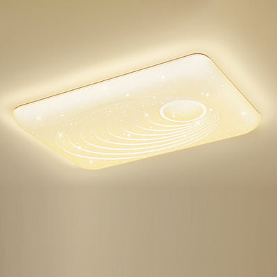 Modern Minimalist Cream Rectangle Iron PVC LED Flush Mount Ceiling Light For Living Room