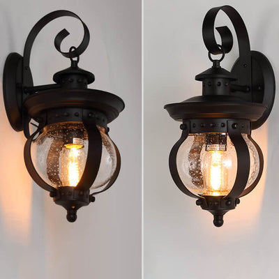 European Retro Wrought Iron Glass Jar 1-Light Outdoor Waterproof Wall Sconce Lamp