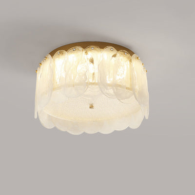 Modern Minimalist Round Petal Hardware Glass LED Semi-Flush Mount Ceiling Light For Living Room