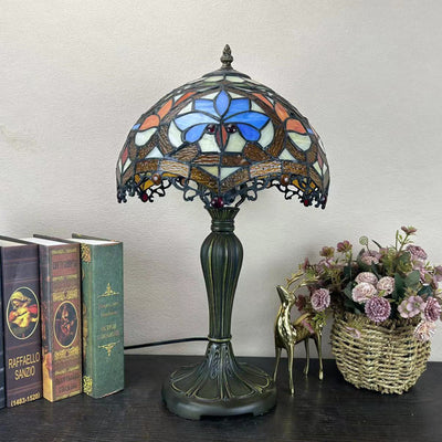 Traditional Tiffany Round Dome Flower Alloy Stained Glass 1-Light Table Lamp For Living Room