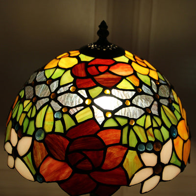 Traditional Tiffany Stained Glass Dome Shade Lotus Alloy Base 1-Light Table Lamp For Bedroom