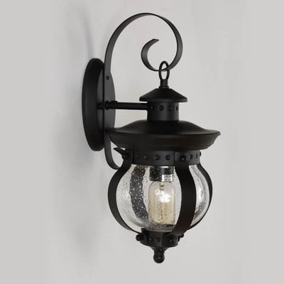 European Retro Wrought Iron Glass Jar 1-Light Outdoor Waterproof Wall Sconce Lamp