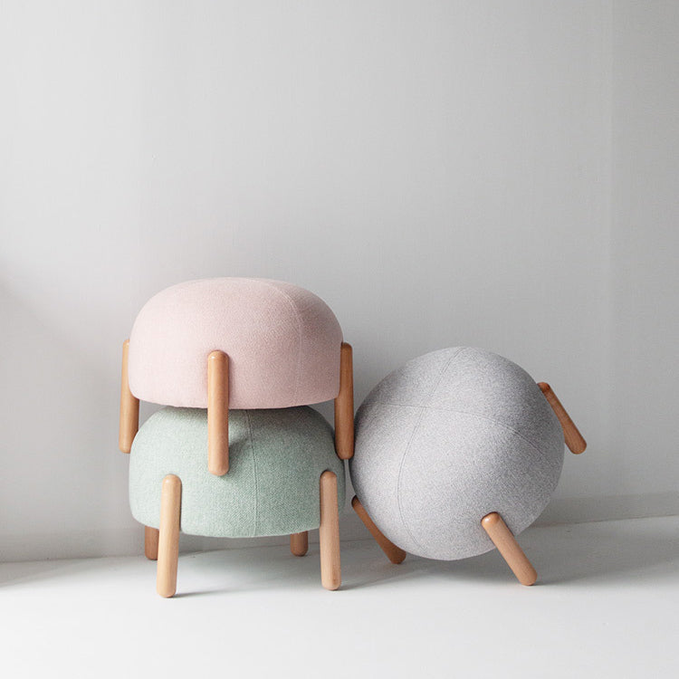 Contemporary Scandinavian Ladybug Shape Cotton Linen Pouf Low Stool For Living Room