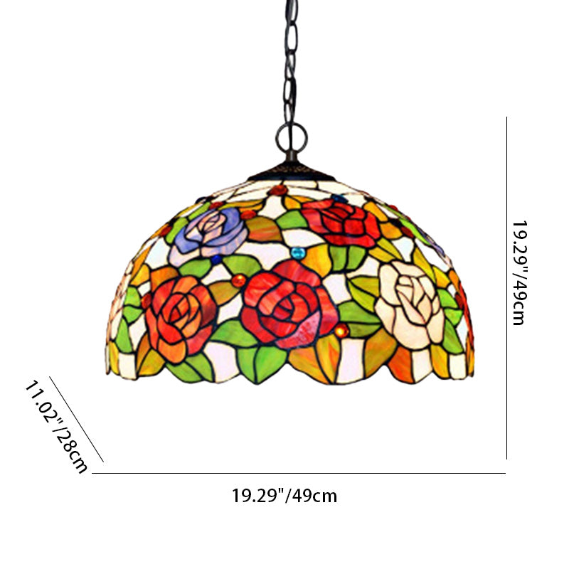 Traditional Rustic Round Flower Iron Glass 1-Light Pendant Light For Living Room