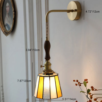 Contemporary Retro Stained Glass Cylinder Copper Glass 1-Light Wall Sconce Lamp For Bedroom