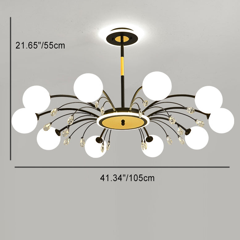 Modern Mid-Century Iron Spherical Glass Shade 6/8/10-Light Chandelier For Living Room