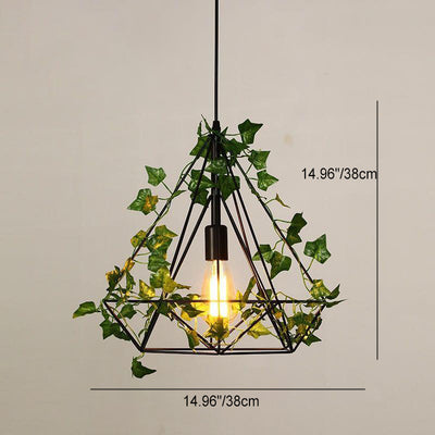 Contemporary Retro Iron Hemp Rope Simulated Greenery Diamond Sakura Leaf 1-Light Pendant Light For Dining Room