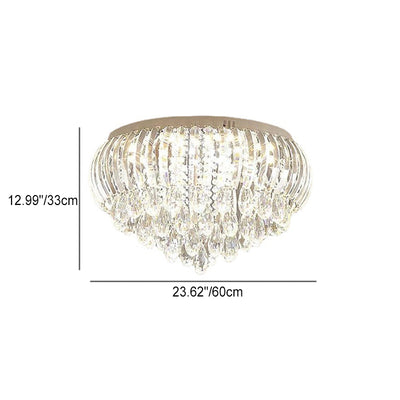 Modern Simplicity Stainless Steel Crystal Round Drop 7/9/10 Light Flush Mount Ceiling Light For Living Room