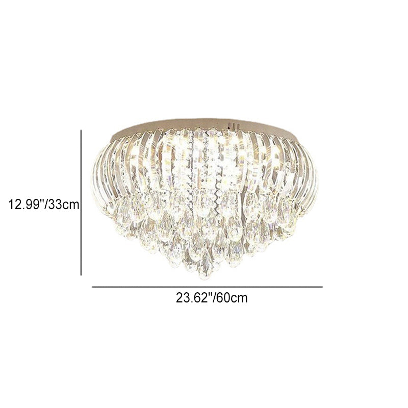 Modern Simplicity Stainless Steel Crystal Round Drop 7/9/10 Light Flush Mount Ceiling Light For Living Room