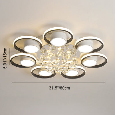 Modern Simplicity Acrylic Circle Ring Shade Iron Crystal LED Flush Mount Ceiling Light For Living Room