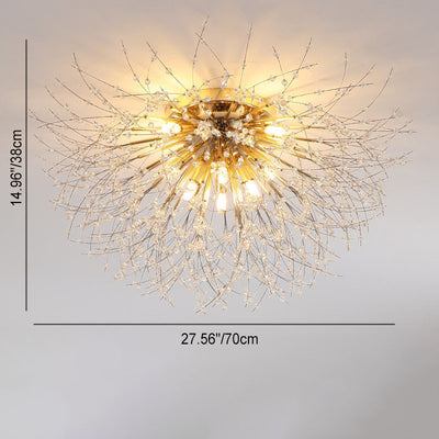 Modern Art Deco Crystal Beads Dandelion Aluminum Strip Shape 4/5/6/8-Light Semi-Flush Mount Ceiling Light For Living Room