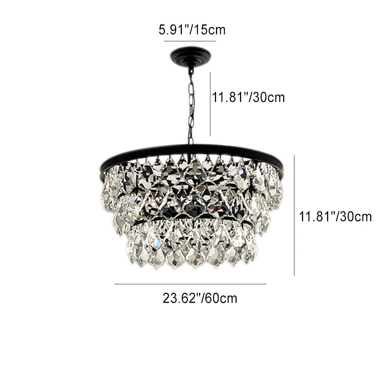 Contemporary Scandinavian Crystal Pendant Round Crystal Iron 4/5/9/12 Light Chandelier For Bedroom