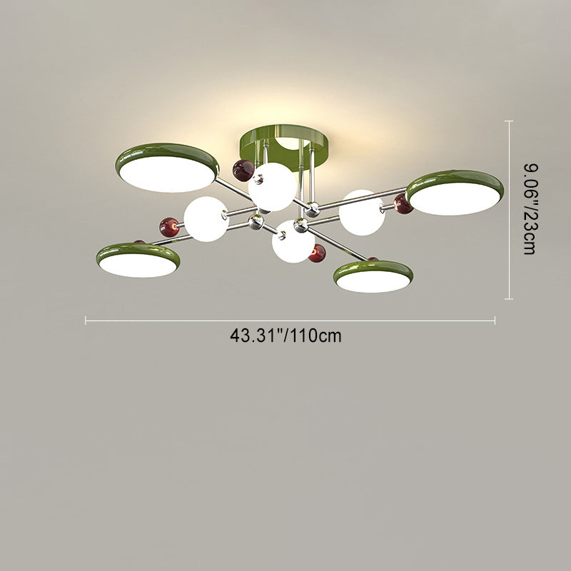 Contemporary Scandinavian Macaron Iron Circle PE LED Semi-Flush Mount Ceiling Light For Living Room