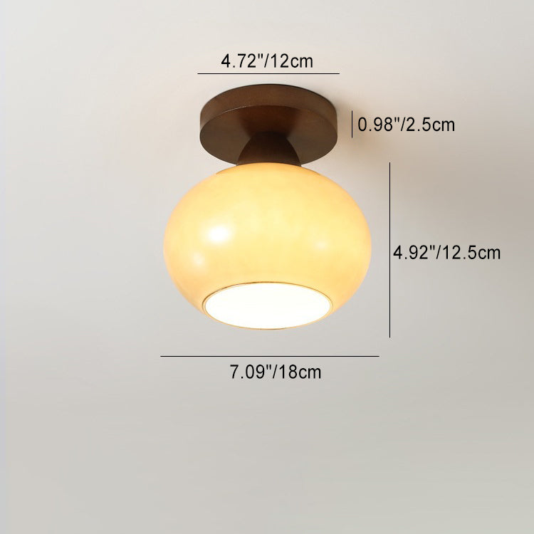 Modern Minimalist Lantern Glass Wood 1-Light Semi-Flush Mount Ceiling Light For Living Room