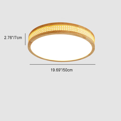 Modern Minimalist Round Acrylic Wood LED Flush Mount Ceiling Light For Bedroom