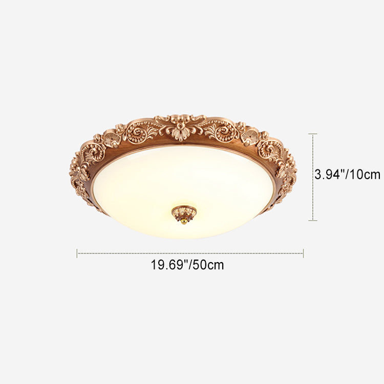 Traditional Rustic Round PVC Glass LED Flush Mount Ceiling Light For Bedroom