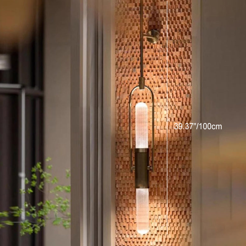 Contemporary Scandinavian Long Cylinder Glass Aluminum 2-Light Wall Sconce Lamp For Living Room