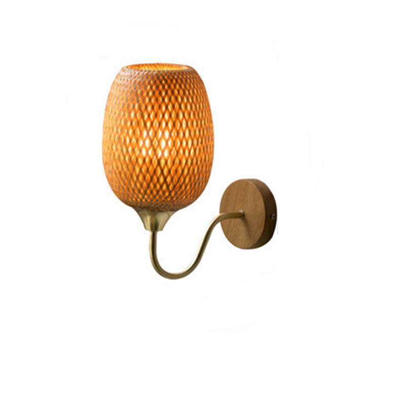 Modern Bamboo Weaving Handwoven Round Lampshade 1-Light Wall Sconce Lamp