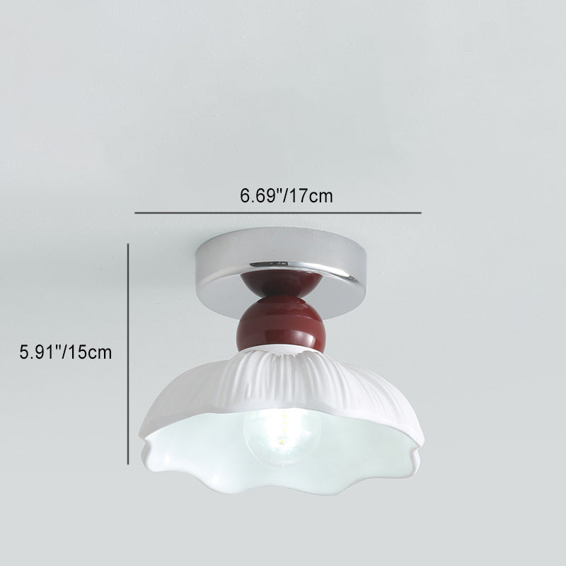 Modern Minimalist Round Metal Resin 1-Light Semi-Flush Mount Ceiling Light For Bedroom